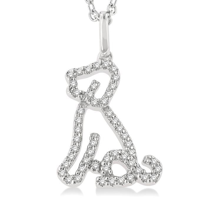 1/6 Ctw Petite Sitting Dog Round Cut Diamond Fashion Pendant With Chain in 10K White Gold