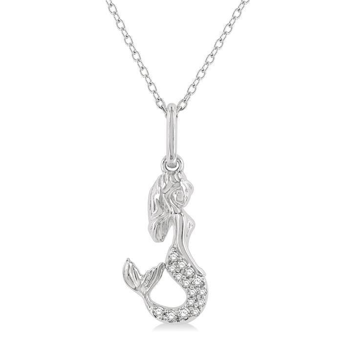 1/20 Ctw Petite Mermaid Round Cut Diamond Fashion Pendant With Chain in 10K White Gold
