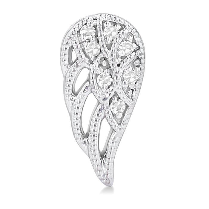 1/20 Ctw Petite Angel Wings Round Cut Diamond Fashion Stud Earrings in 10K White Gold