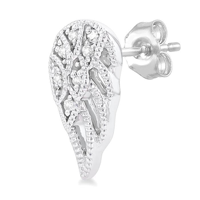 1/20 Ctw Petite Angel Wings Round Cut Diamond Fashion Stud Earrings in 10K White Gold