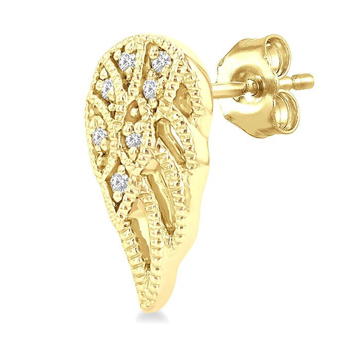 1/20 Ctw Petite Angel Wings Round Cut Diamond Fashion Stud Earrings in 10K Yellow Gold