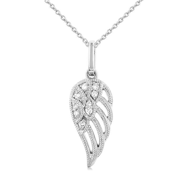 1/20 Ctw Petite Angel Wing Round Cut Diamond Fashion Pendant With Chain in 10K White Gold