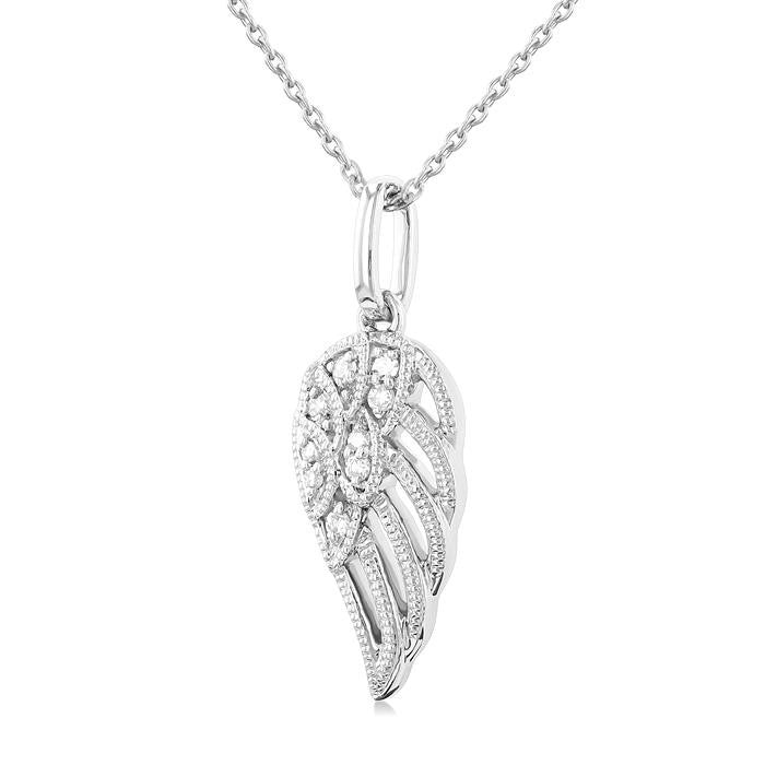 1/20 Ctw Petite Angel Wing Round Cut Diamond Fashion Pendant With Chain in 10K White Gold