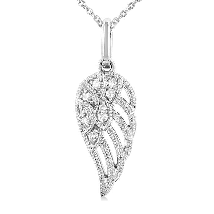 1/20 Ctw Petite Angel Wing Round Cut Diamond Fashion Pendant With Chain in 10K White Gold