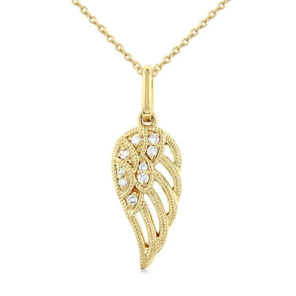 1/20 Ctw Petite Angel Wing Round Cut Diamond Fashion Pendant With Chain in 10K Yellow Gold