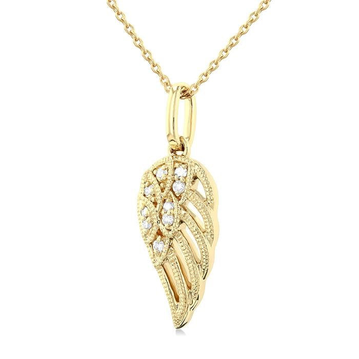 1/20 Ctw Petite Angel Wing Round Cut Diamond Fashion Pendant With Chain in 10K Yellow Gold