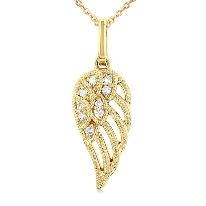 1/20 Ctw Petite Angel Wing Round Cut Diamond Fashion Pendant With Chain in 10K Yellow Gold