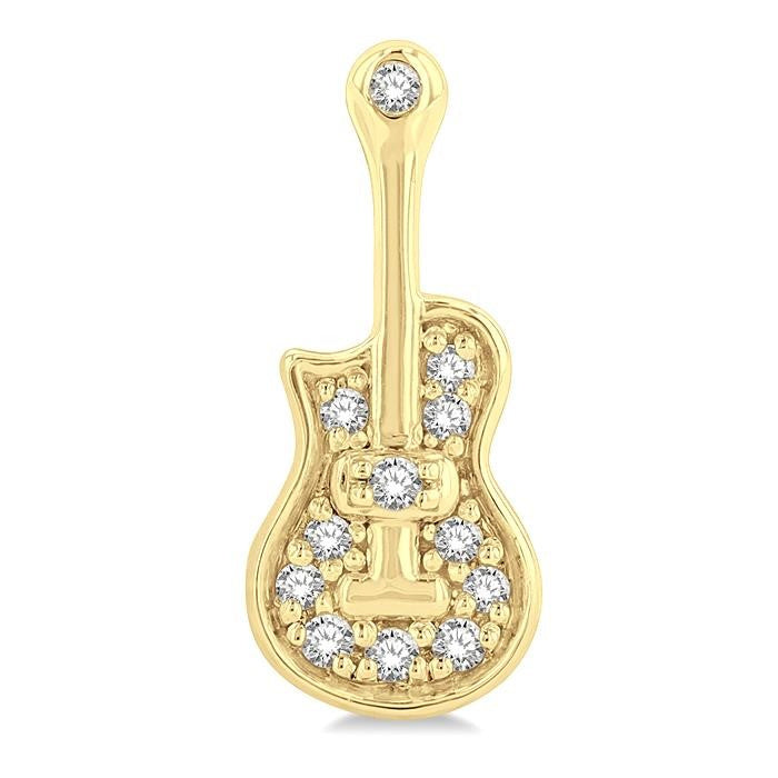 1/10 Ctw Petite Guitar Round Cut Diamond Fashion Stud Earrings in 10K Yellow Gold