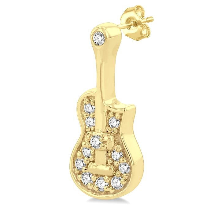 1/10 Ctw Petite Guitar Round Cut Diamond Fashion Stud Earrings in 10K Yellow Gold