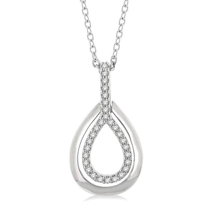 1/10 Ctw Petite Pear Shape Round Cut Diamond Fashion Pendant With Chain in 10K White Gold