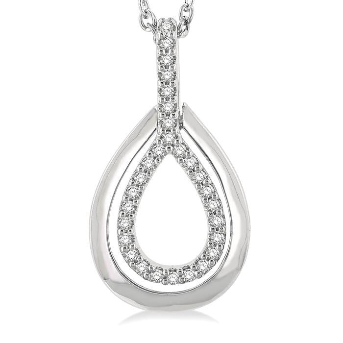 1/10 Ctw Petite Pear Shape Round Cut Diamond Fashion Pendant With Chain in 10K White Gold