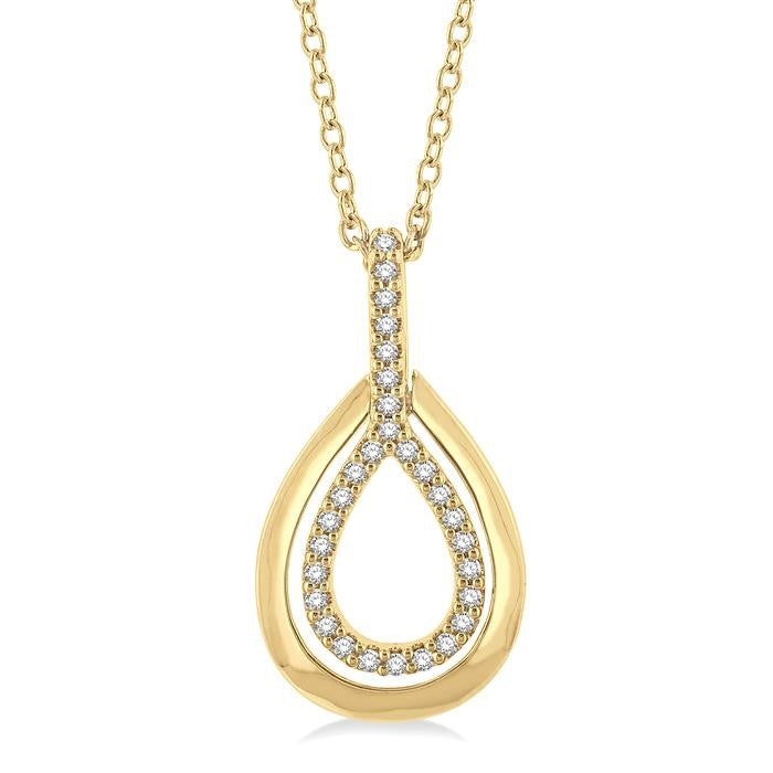 1/10 Ctw Petite Pear Shape Round Cut Diamond Fashion Pendant With Chain in 10K Yellow Gold