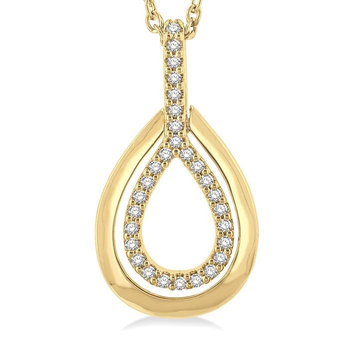 1/10 Ctw Petite Pear Shape Round Cut Diamond Fashion Pendant With Chain in 10K Yellow Gold
