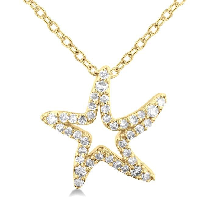 1/6 Ctw Petite Starfish Frame Round Cut Diamond Fashion Pendant With Chain in 10K Yellow Gold