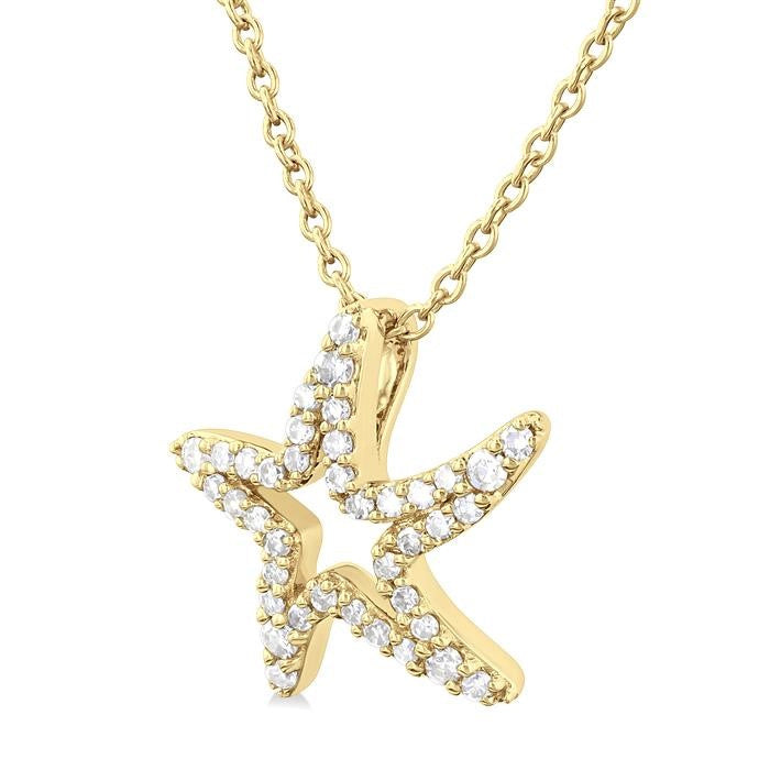 1/6 Ctw Petite Starfish Frame Round Cut Diamond Fashion Pendant With Chain in 10K Yellow Gold