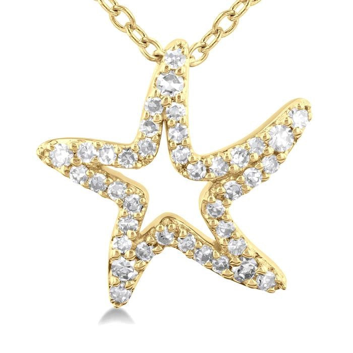 1/6 Ctw Petite Starfish Frame Round Cut Diamond Fashion Pendant With Chain in 10K Yellow Gold