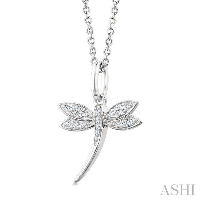 1/10 Ctw Petite Dragonfly Round Cut Diamond Fashion Pendant With Chain in 10K White Gold