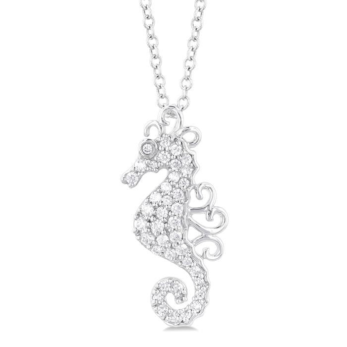 1/6 Ctw Petite Seahorse Round Cut Diamond Fashion Pendant With Chain in 10K White Gold