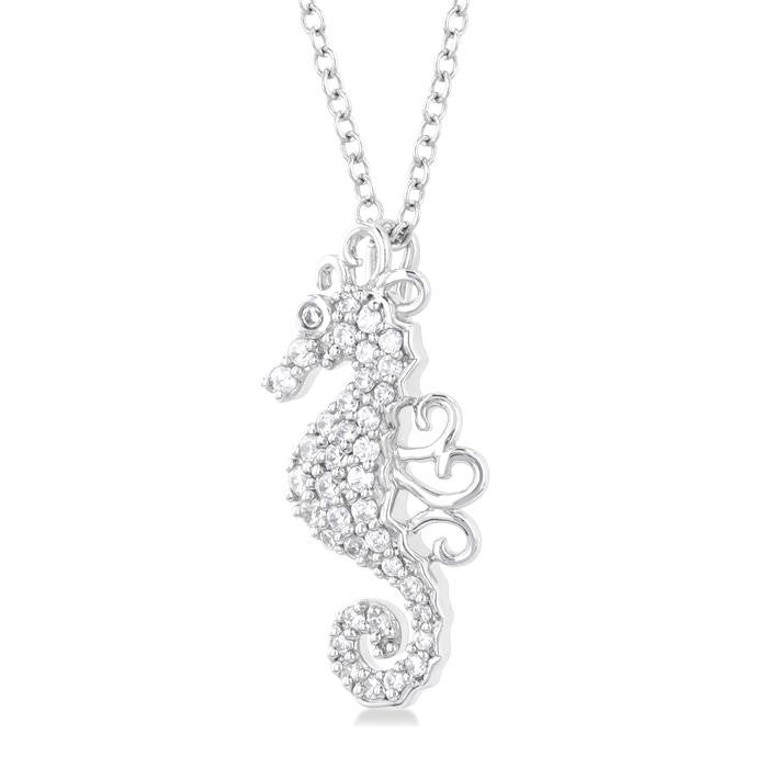 1/6 Ctw Petite Seahorse Round Cut Diamond Fashion Pendant With Chain in 10K White Gold