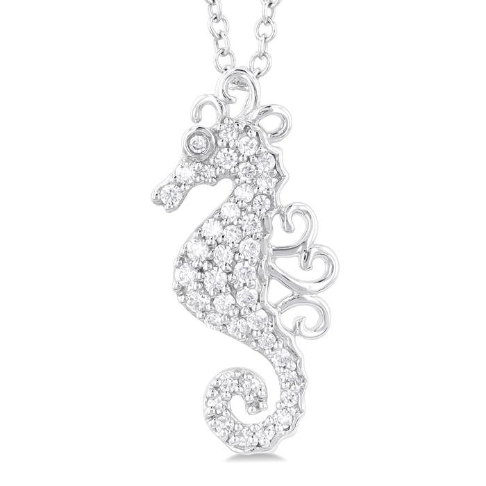 1/6 Ctw Petite Seahorse Round Cut Diamond Fashion Pendant With Chain in 10K White Gold