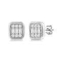 1/5 Ctw Petite Bezel Set Emerald Shape Fusion Baguette and Round Cut Diamond Fashion Stud Earrings in 10K White Gold