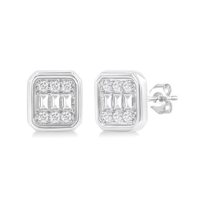 Emerald Shape Bezel Set Petite Fusion Diamond Fashion Earrings