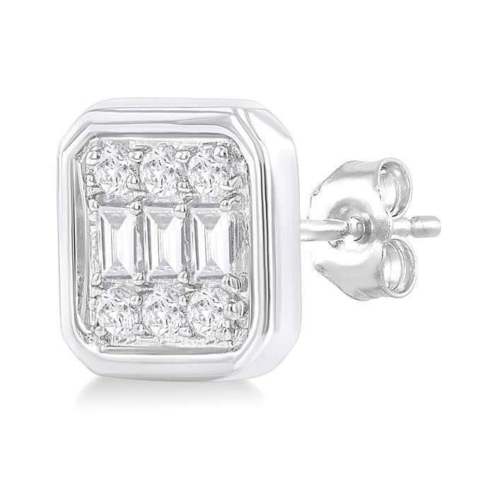 Emerald Shape Bezel Set Petite Fusion Diamond Fashion Earrings