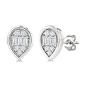 1/5 Ctw Petite Bezel Set Pear Shape Fusion Baguette and Round Cut Diamond Fashion Stud Earrings in 10K White Gold