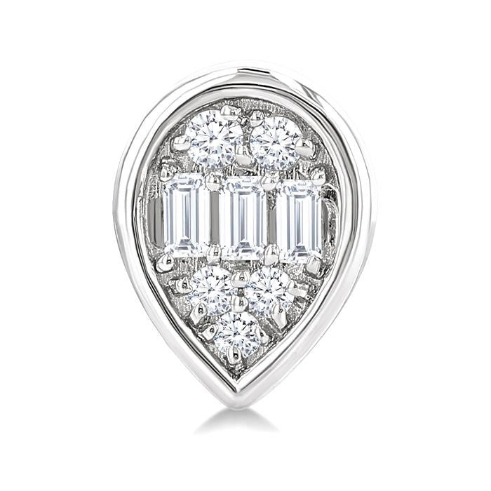 1/5 Ctw Petite Bezel Set Pear Shape Fusion Baguette and Round Cut Diamond Fashion Stud Earrings in 10K White Gold