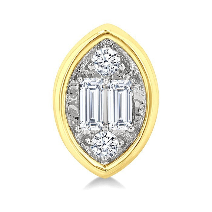 1/5 Ctw Petite Bezel Set Marquise Shape Fusion Baguette and Round Cut Diamond Fashion Stud Earrings in 10K Yellow Gold