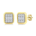 1/5 Ctw Petite Bezel Set Emerald Shape Fusion Baguette and Round Cut Diamond Fashion Stud Earrings in 10K Yellow Gold