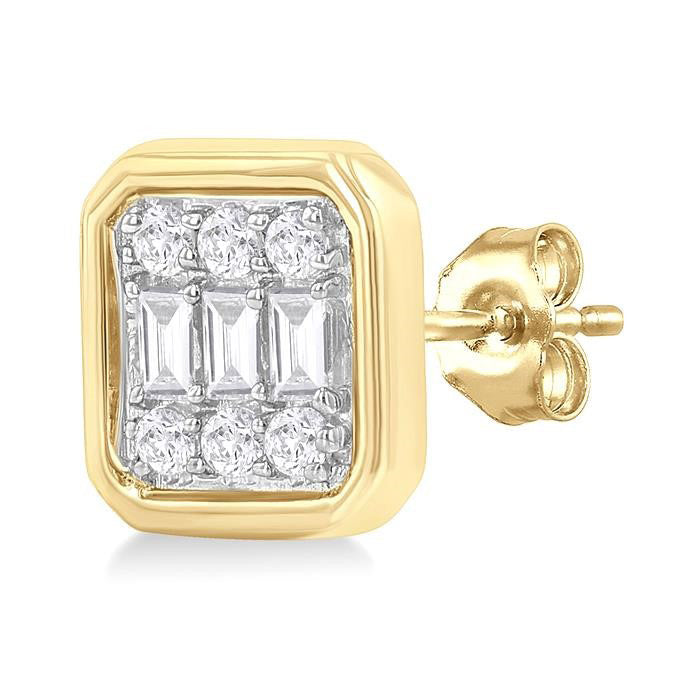 Emerald Shape Bezel Set Petite Fusion Diamond Fashion Earrings