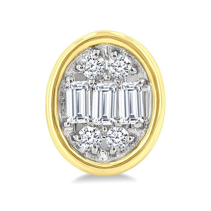 1/5 Ctw Petite Bezel Set Oval Shape Fusion Baguette and Round Cut Diamond Fashion Stud Earrings in 10K Yellow Gold
