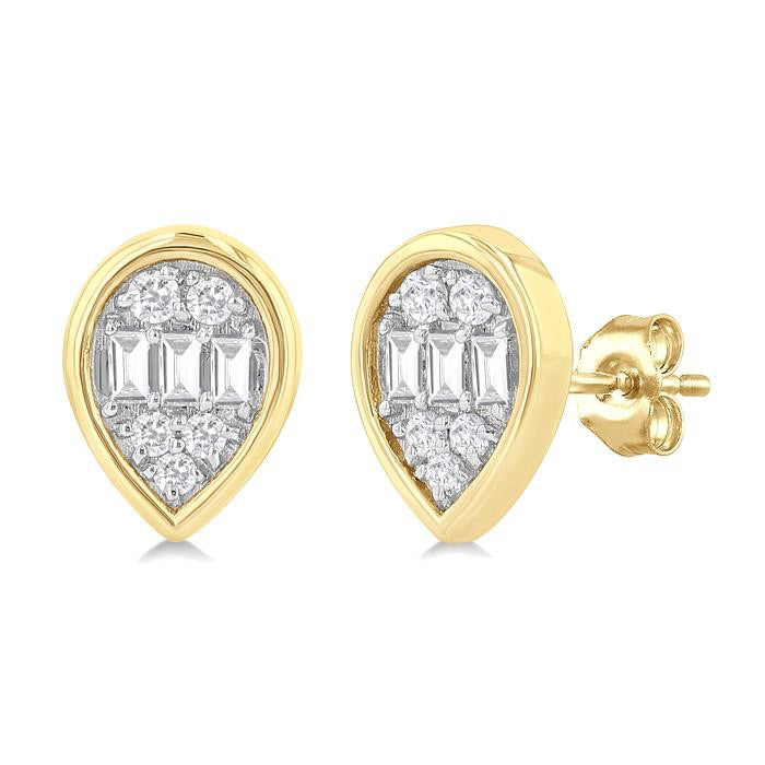 Pear Shape Bezel Set Petite Fusion Diamond Fashion Earrings