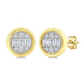 1/5 Ctw Petite Bezel Set Round Shape Fusion Baguette and Round Cut Diamond Fashion Stud Earrings in 10K Yellow Gold