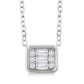 1/6 Ctw Petite Bezel Set East-West Emerald Shape Fusion Baguette and Round Cut Diamond Fashion Pendant With Chain in 10K White Gold