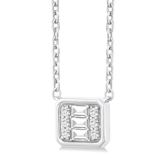 Echo Willow Emerald Shape East-West Bezel Set Petite Fusion Diamond Fashion Pendant