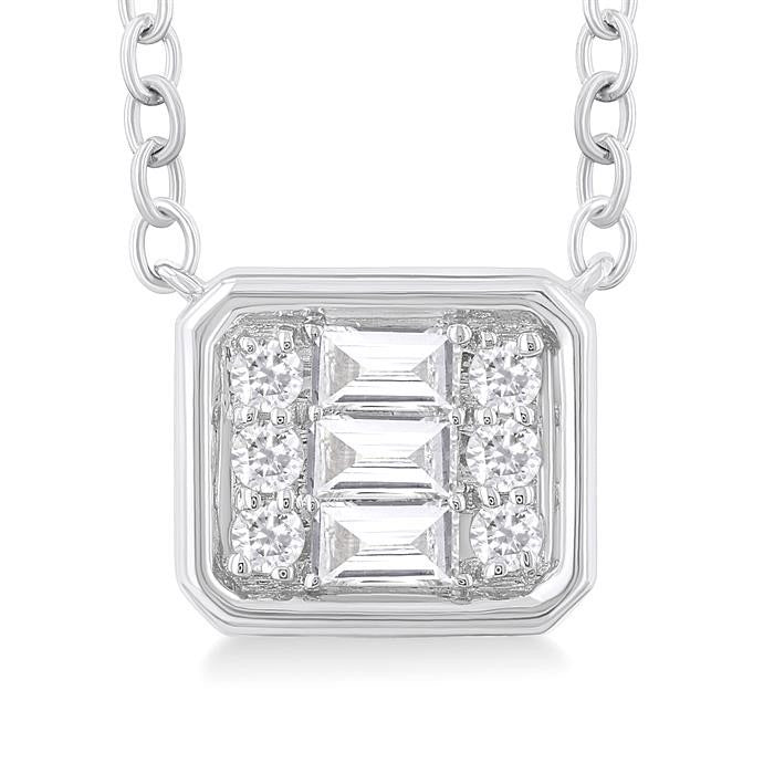 Echo Willow Emerald Shape East-West Bezel Set Petite Fusion Diamond Fashion Pendant