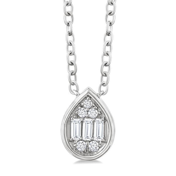 1/6 Ctw Petite Bezel Set Pear Shape Fusion Baguette and Round Cut Diamond Fashion Pendant With Chain in 10K White Gold