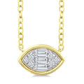 1/6 Ctw Petite Bezel Set East-West Marquise Shape Fusion Baguette and Round Cut Diamond Fashion Pendant With Chain in 10K Yellow Gold