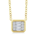 1/6 Ctw Petite Bezel Set East-West Emerald Shape Fusion Baguette and Round Cut Diamond Fashion Pendant With Chain in 10K Yellow Gold
