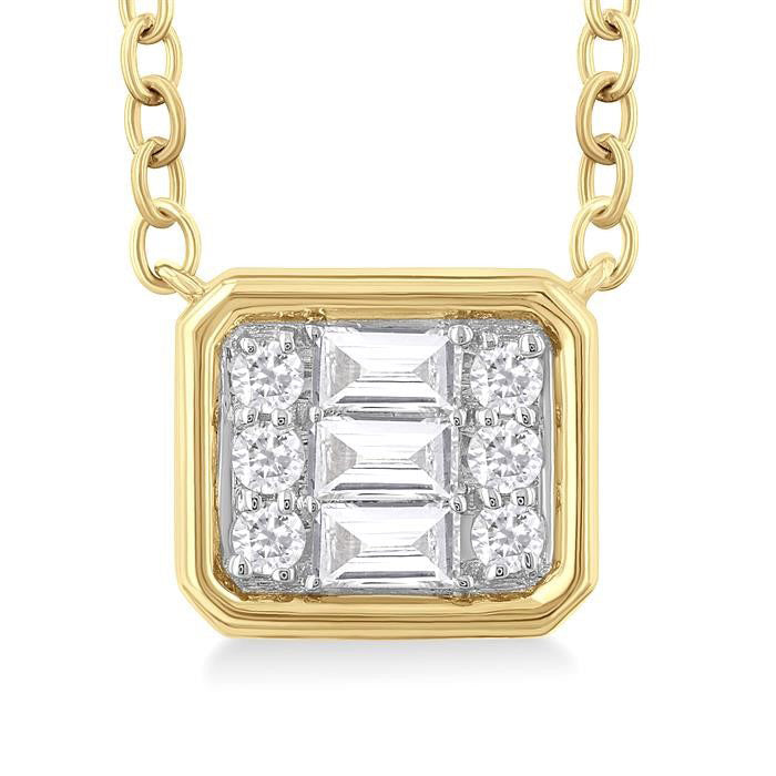 Ivy Nocturne Emerald Shape East-West Bezel Set Petite Fusion Diamond Fashion Pendant