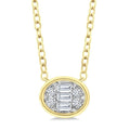 1/6 Ctw Petite Bezel Set East-West Oval Shape Fusion Baguette and Round Cut Diamond Fashion Pendant With Chain in 10K Yellow Gold