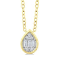 1/6 Ctw Petite Bezel Set Pear Shape Fusion Baguette and Round Cut Diamond Fashion Pendant With Chain in 10K Yellow Gold