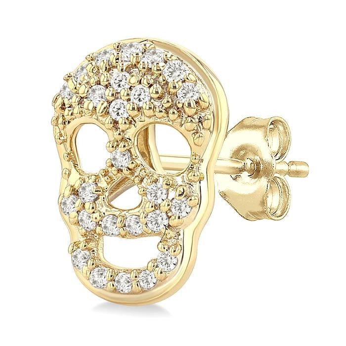 1/6 Ctw Petite Skull Round Cut Diamond Fashion Earrings in 10K Yellow Gold