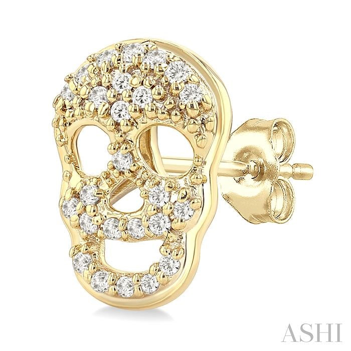 1/6 Ctw Petite Skull Round Cut Diamond Fashion Earrings in 10K Yellow Gold
