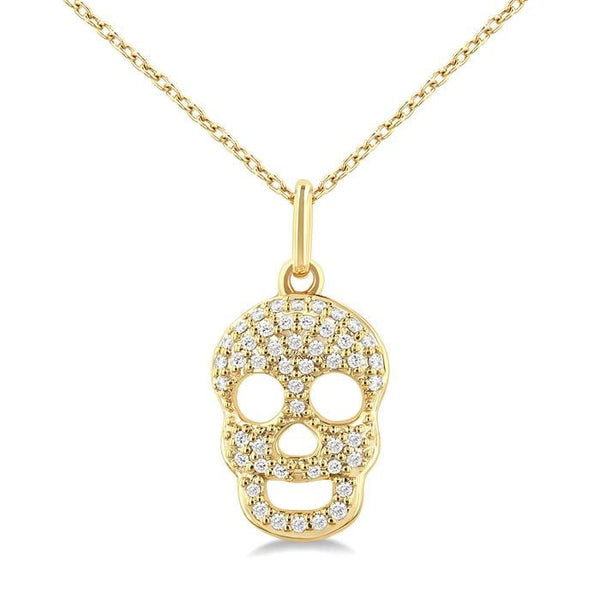 1/6 Ctw Petite Skull Round Cut Diamond Fashion Pendant With Chain in 10K Yellow Gold