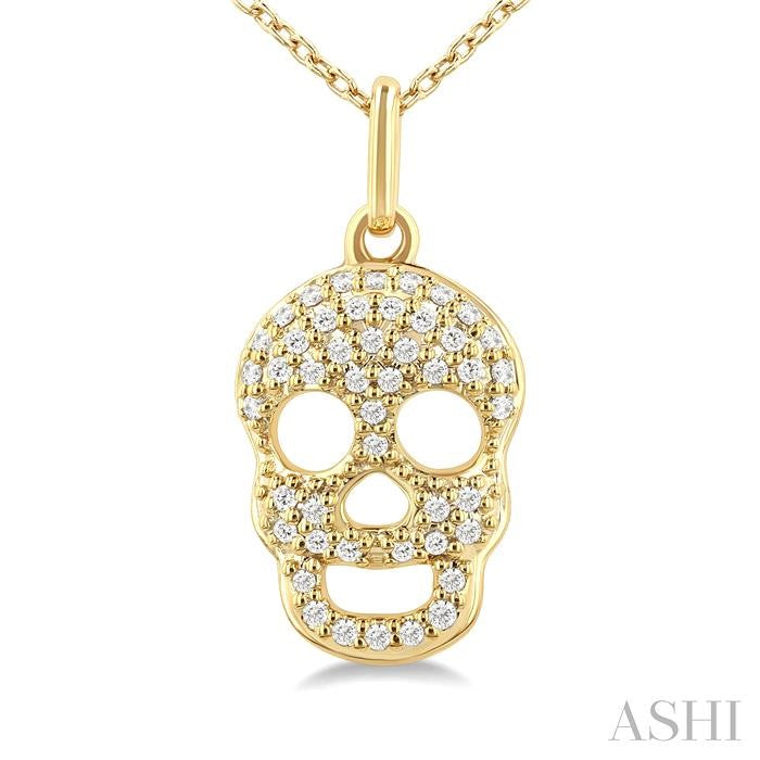1/6 Ctw Petite Skull Round Cut Diamond Fashion Pendant With Chain in 10K Yellow Gold