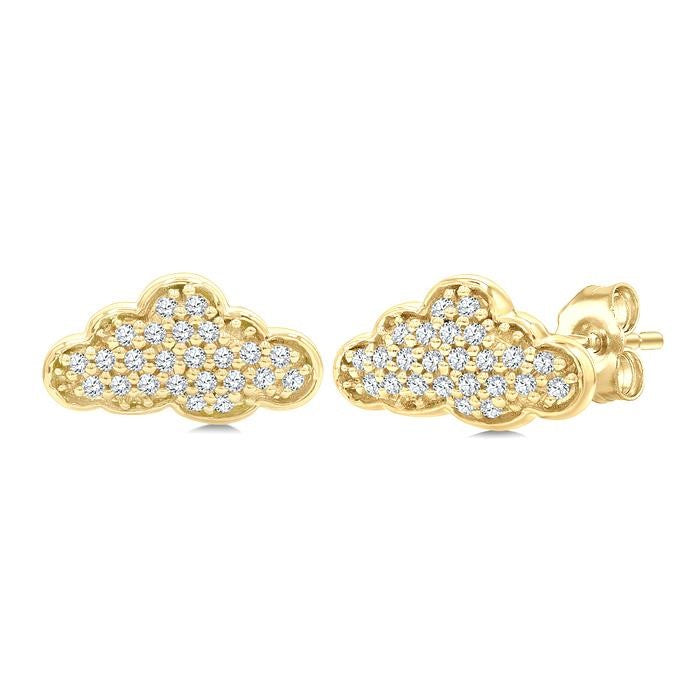 1/6 Ctw Round Cut Diamond Cloud Petite Earrings in 10K Yellow Gold