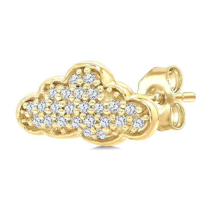 1/6 Ctw Round Cut Diamond Cloud Petite Earrings in 10K Yellow Gold